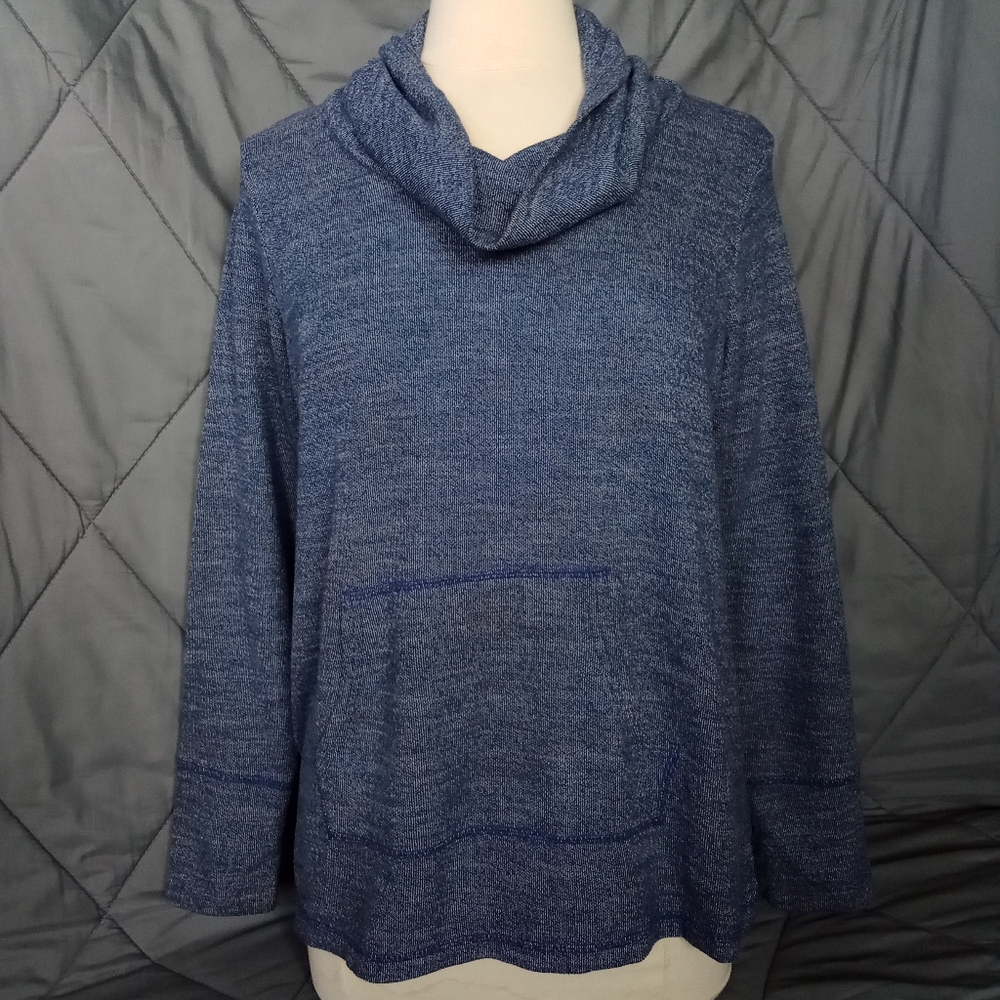 Women's Sonoma Blue Cowl Neck Kangaroo Pouch Heathered  Long Sleeve Sweatshirt